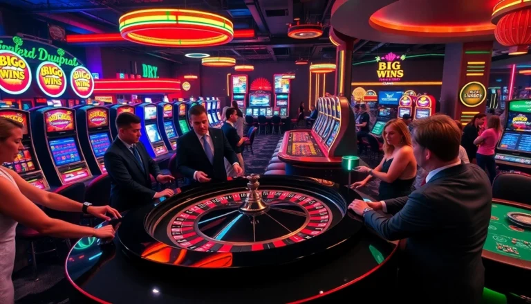 In a dynamic casino setting, players immerse themselves in the excitement of gambling, with highlights on roulette tables emphasizing 9phabc's thrilling gaming experience.