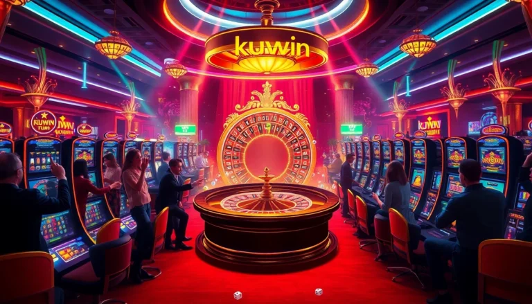 KuWin gaming enthusiasts at a luxurious casino table, engaging in high-stakes betting with roulette and chips.