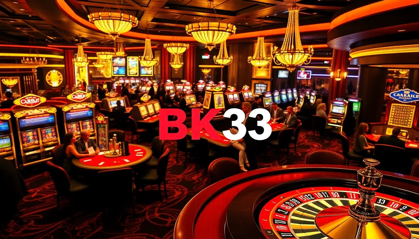 Experience the excitement of BK33 at a bustling casino featuring poker tables, slot machines, and a welcoming atmosphere.