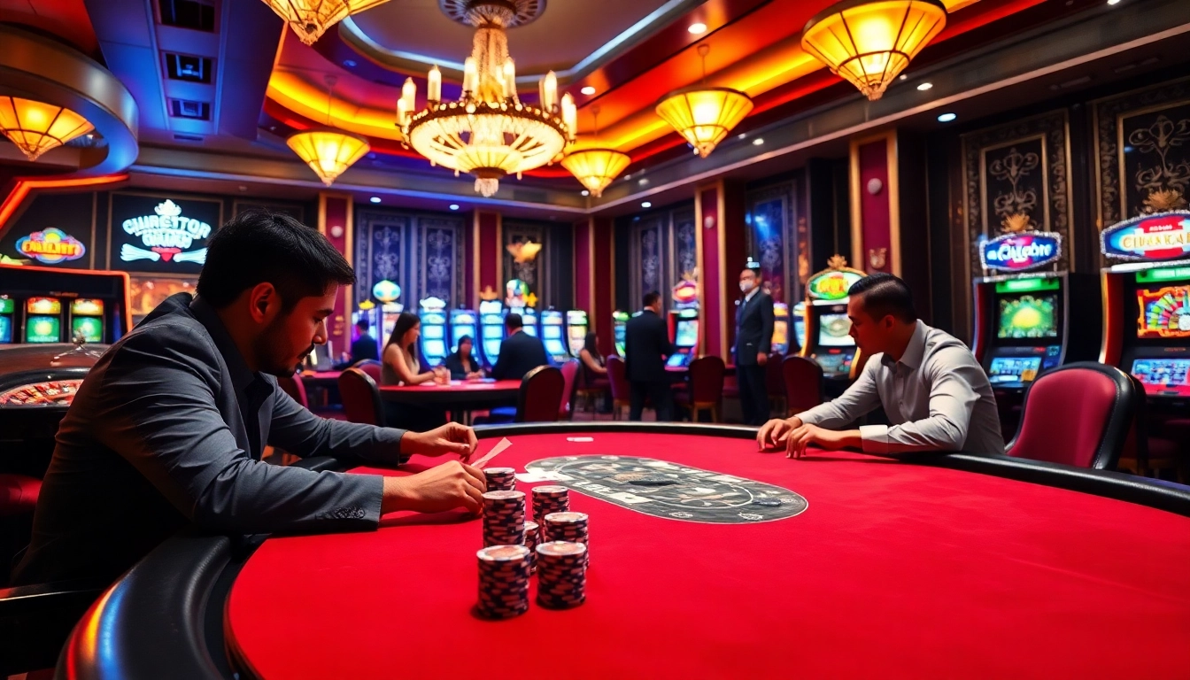 Intense poker gameplay at nhà cái 789f with players strategizing at a luxurious table.