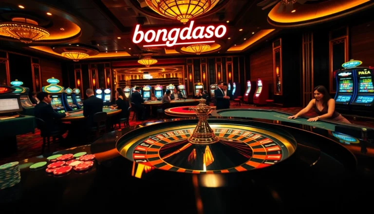 Experience the thrill of high-stakes gambling at the bongdaso neon sign amidst a vibrant casino atmosphere.
