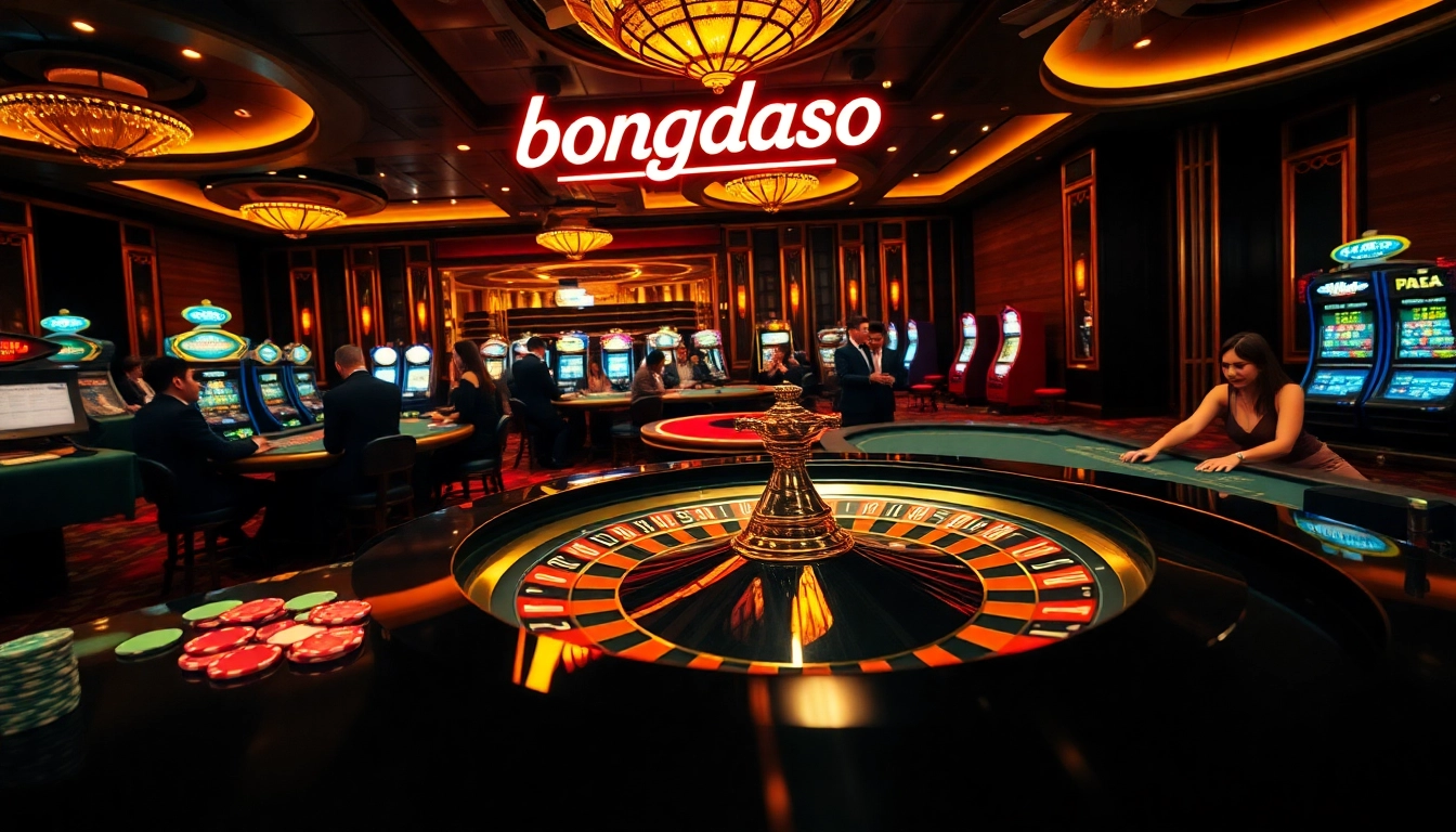 Experience the thrill of high-stakes gambling at the bongdaso neon sign amidst a vibrant casino atmosphere.