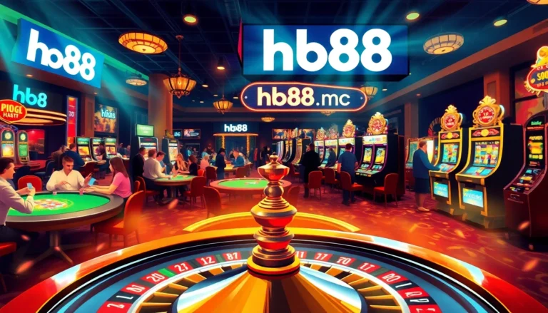 Experience the thrill of hb88 in a lively casino setting with players enjoying poker and vibrant slot machines.