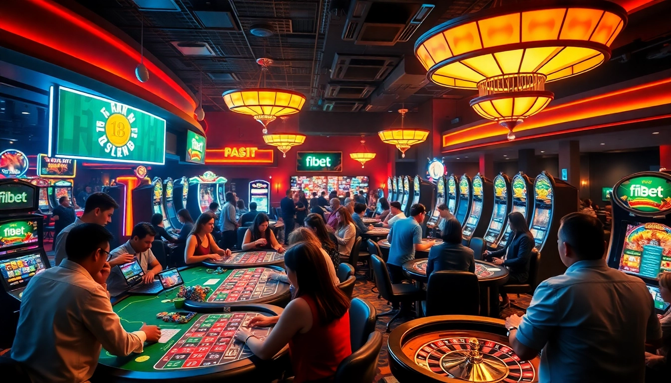 Experience the thrill of betting at f8bet in a lively casino atmosphere filled with poker chips and excited players.